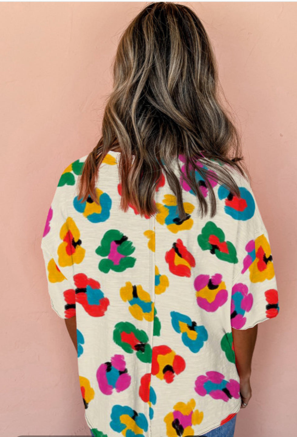Colorful Leopard drop shoulder oversized tee