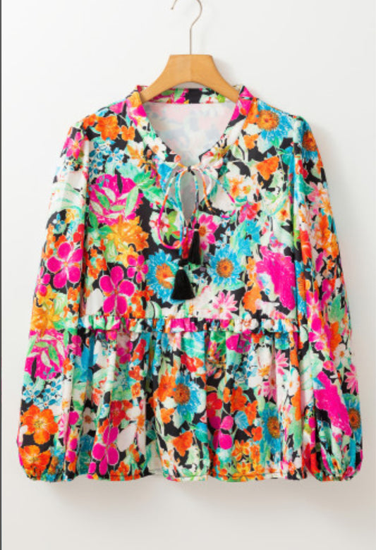 Floral tie V neck Blouse