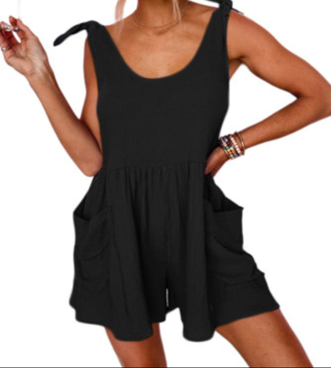 Black high waisted, knotted romper