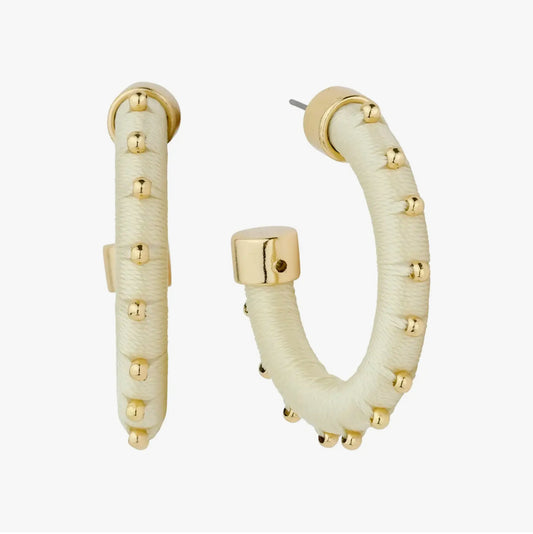 Threaded cream with gold stud hoops