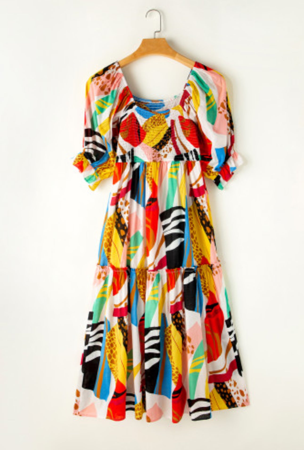 Square square neck smocked abstract dress