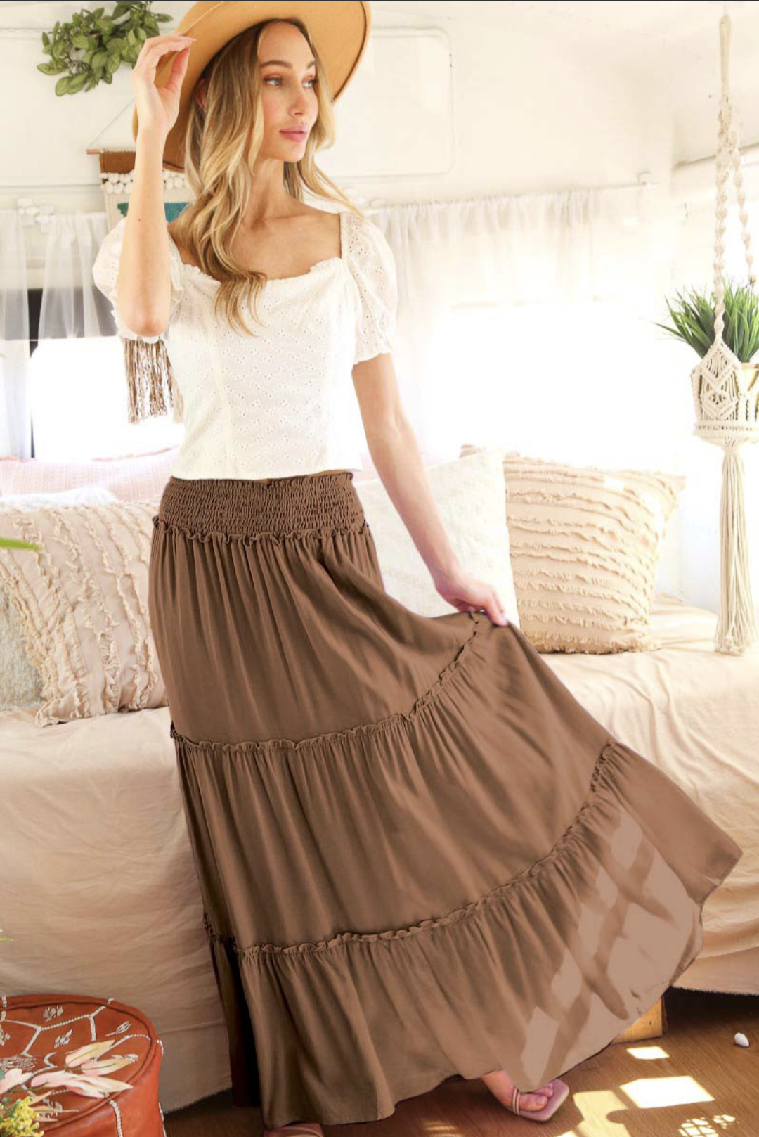 Smocked waistband skirt